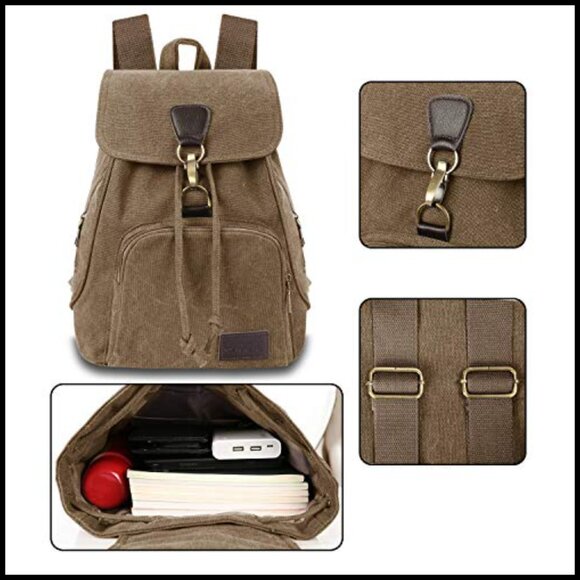 Canvas Daypack Backpack Casual Outdoor Travel Multipurpose Bag Adjustable Straps